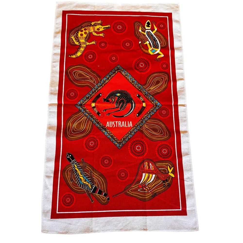 Australian Aboriginal Souvenir Linen Tea Towel  NOS
